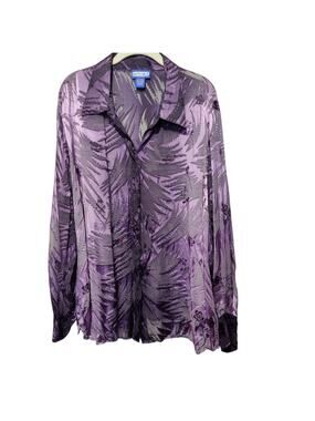 Notches Plus Sz 2X Purple Burnout Velvet Sheer Silk Button Up Shirt Art to Wear